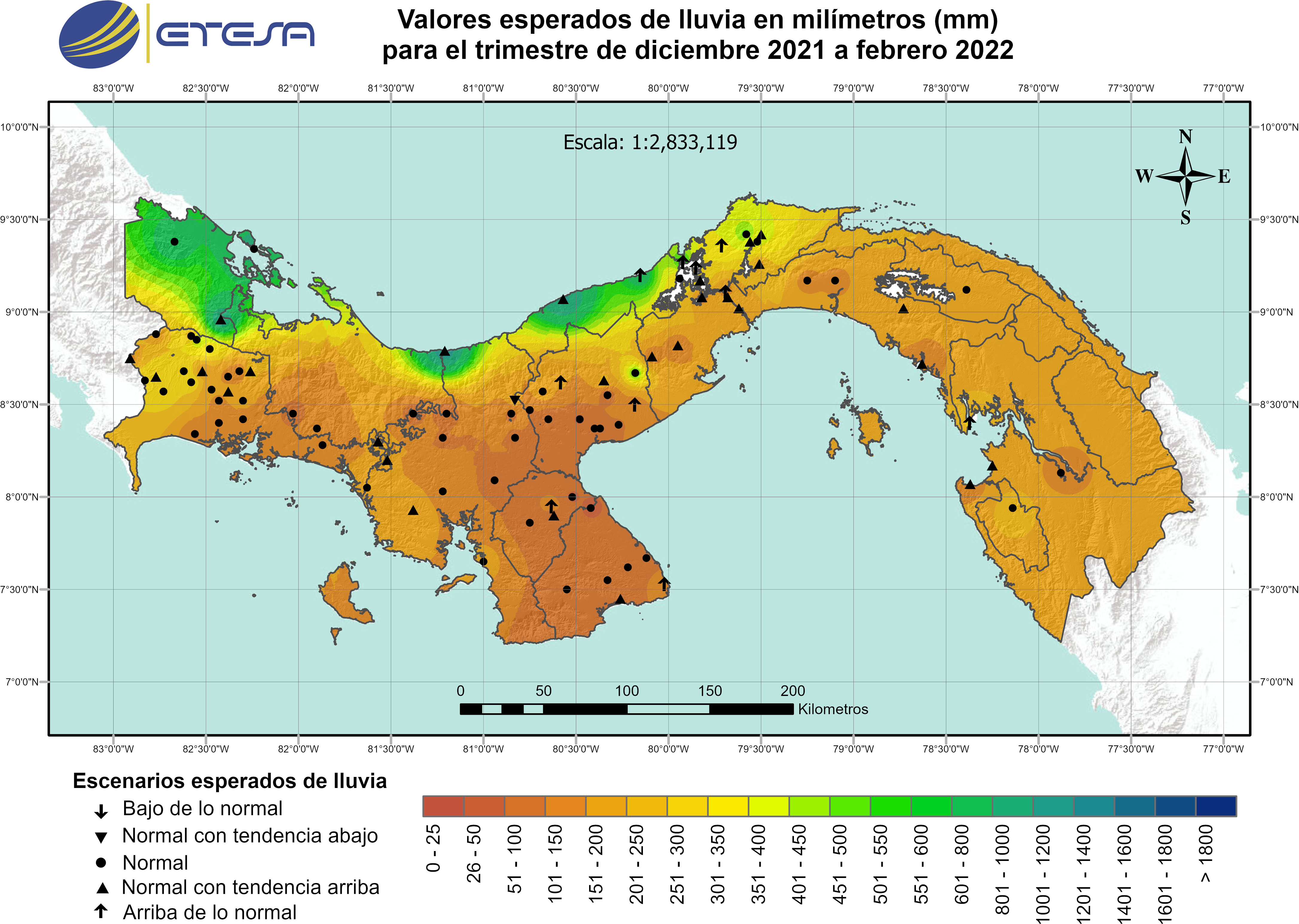 Lluvias estimadas para los meses de diciembre 2021 a febrero 2022